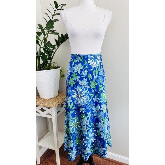 NWT J. Crew Blue Floral Long Maxi Skirt Stretchy Waist Flowy Comfy - Size Large - Picture 2 of 10